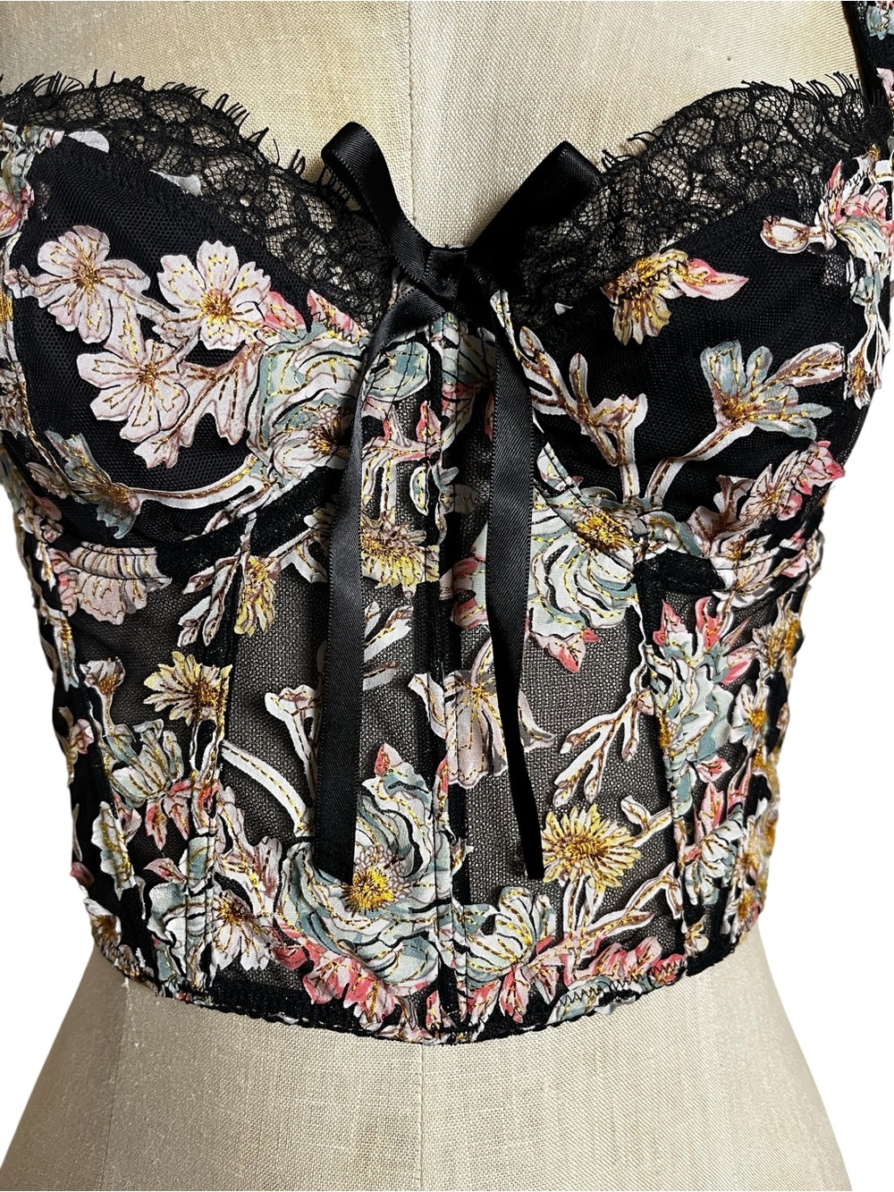 Victoria’s Secret Dream Angels Unlined Corset Top Floral Embroidered Black 34 C - Picture 6 of 10